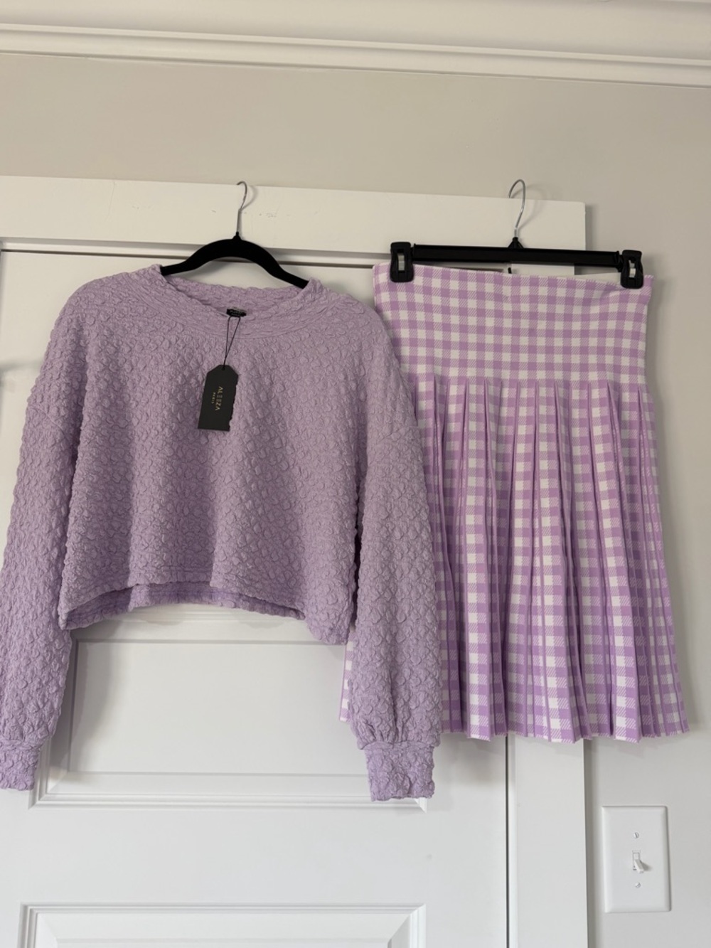 Aleeza Paris Lilac Pleated Gingham Skirt Set